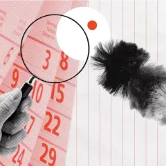 Kalenderblatt mit Lupe und Staubwedel. Regelmäßige Rauchmelder Wartung ist wichtig für Ihre Sicherheit.