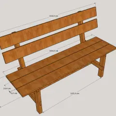 Bauplan für eine stabile Holzbank. Maße für Sitzfläche und Rückenlehne sind angegeben. Ideal, wenn Sie eine Holzbank selber bauen möchten.