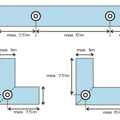 Abstand für Rauchmelder: max. 3m zur Wand, max. 7,5m bzw. 15m zwischen Meldern, je nach Raumform. Eine Lampe ist hier nicht abgebildet.