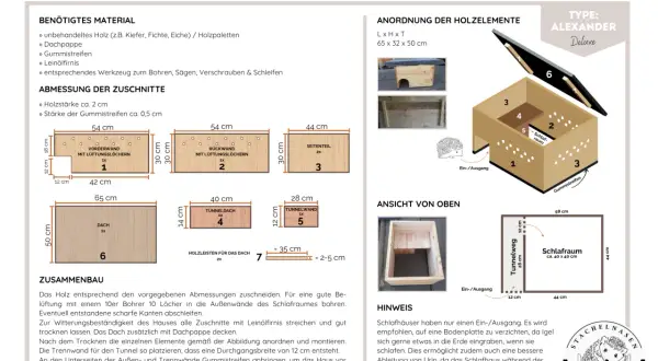 Bauanleitung für ein Igelhaus: Holz zuschneiden, bohren, schleifen und montieren. So bauen Sie ein sicheres Zuhause für Igel.